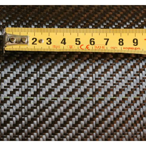 200 g/m2 Tejido CARBONO 3K SARGA 2x2 con hilo trazador verde (SPOT), ancho 127 cm
