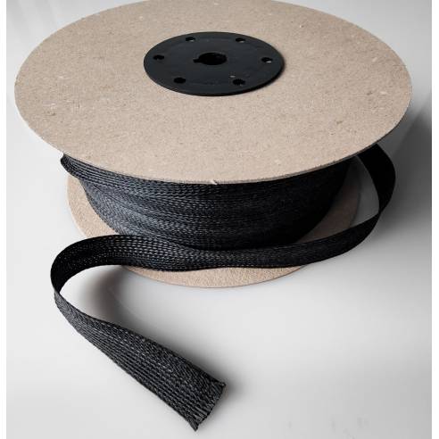 Treccia piatta in Aramide Nera 300 g/m2, larghezza di 25 mm