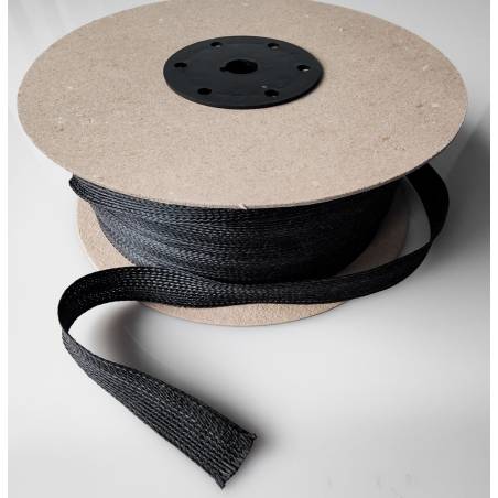 Trança plana de Aramida preta de 300 g/m2, largura 25 mm